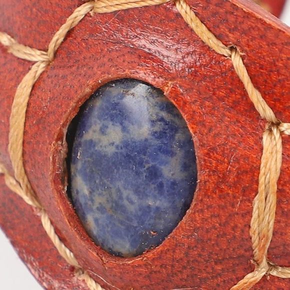 Genuine Leather Cuff Bracelet with Lapis Lazuli (7.20 in) - Picture 6 of 6